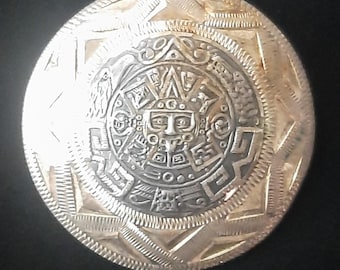 925 Sterling Silver Vintage Mexico Aztec Calendar Pin Brooch