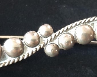 Sterling Silver Scroll and Bobble Brooch Mexican Silver