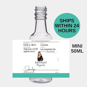Mini Tequila Custom Label 50ML, Birthday Labels, Groomsmen Gift, Mini Casamigos Labels, Wedding Favors, Mini shot labels, Bridesmaid Gift