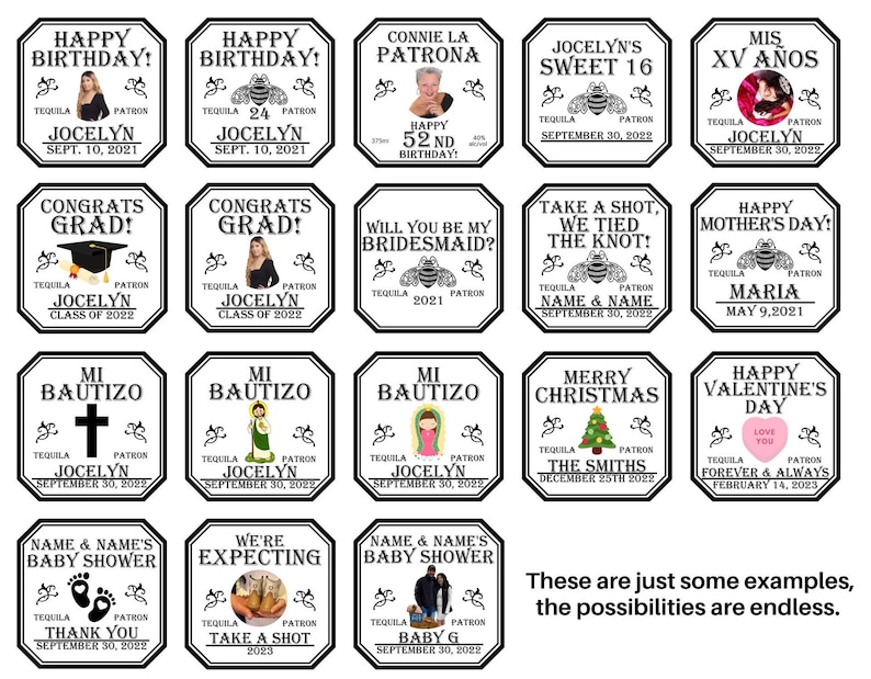 Mini Tequila Custom Label 50ML, Birthday Labels, Groomsmen Gift, Mini Patron Labels, Wedding Favors, Mini shot labels, Bridesmaid Proposal image 5