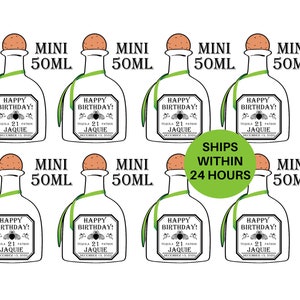 Mini Tequila Custom Label 50ML, Birthday Labels, Groomsmen Gift, Mini Patron Labels, Wedding Favors, Mini shot labels, Bridesmaid Proposal