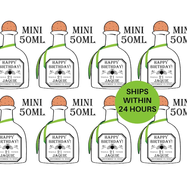 Mini Tequila Custom Label 50ML, Birthday Labels, Groomsmen Gift, Mini Patron Labels, Wedding Favors, Mini shot labels, Bridesmaid Proposal