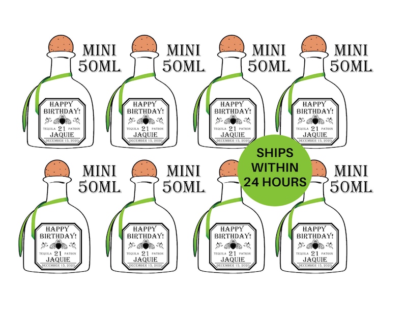 Mini Tequila Custom Label 50ML, Birthday Labels, Groomsmen Gift, Mini Patron Labels, Wedding Favors, Mini shot labels, Bridesmaid Proposal image 1