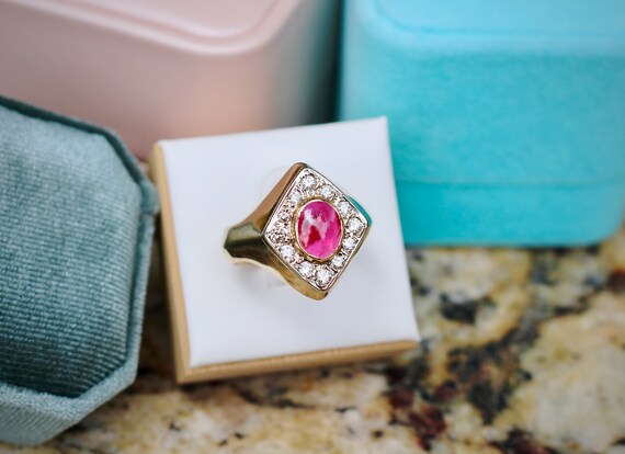 Ruby Cabochon Diamond Ring - image 3