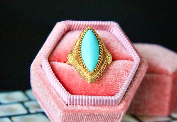 Turquoise 18K gold ring - image 2