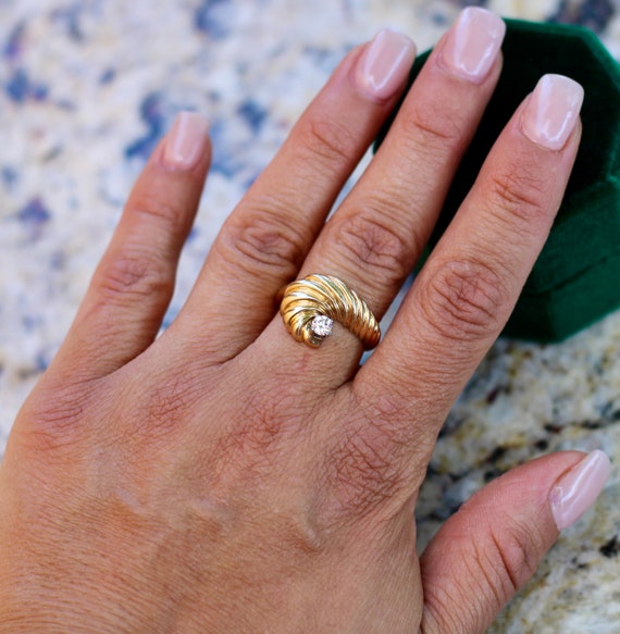 Gold Shell Swirl Diamond Ring - image 2