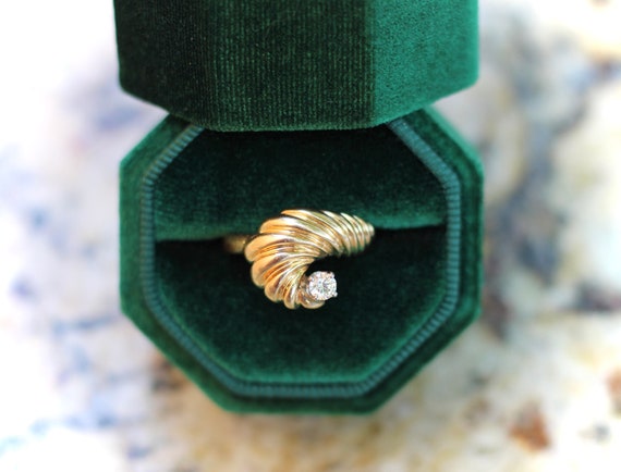 Gold Shell Swirl Diamond Ring - image 1