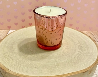 ¡Vela votiva de mercurio en oro rosa! ¡Combustión limpia y vertida a mano con amor!