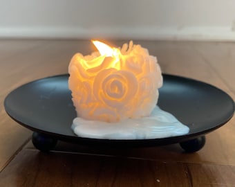 Black Iron Candle Plate – 4.33 Inches Wide by 0.78 Inches Tall – Perfect for Holding Tealights, Pillar Candles, and More