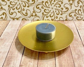 Gold Iron Candle Plate–4.33 Inches Wide by 0.78 Inches Tall–Stylish and Functional Candle Accessory for Tealights, Pillar Candles, and More