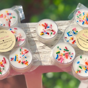 Six Birthday Cake Tealight Candles with Wax Sprinkles – Celebration Candles, Perfect for Birthdays, Parties, and Special Occasions