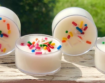 Birthday Cake Tealight Candles! Hand Poured Soy and Clean Burning!