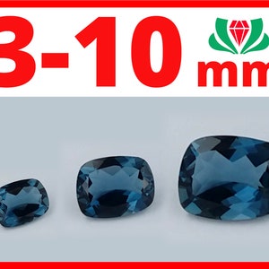 London topaz Cushion, 3-10mm, Natural London Topaz, London Blue Topaz, London Topaz, Blue London Topaz, Topaz London, London Topaz Stone