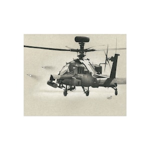 Lanzamiento del misil del helicóptero Apache AH-64 - Aviación del ejército - Carteles de arte militar