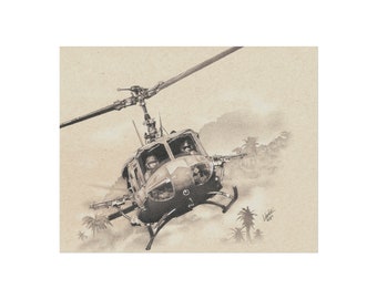 UH-1 イリコイ「ヒューイ」ヘリコプター、空中攻撃 - 陸軍航空、軍事アートポスター