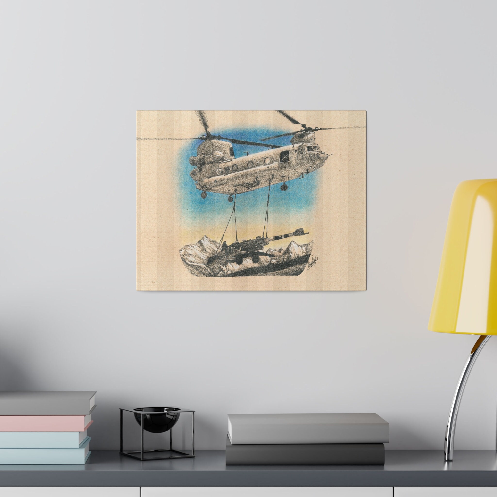 CH-47 Chinook Helicopter, M777 Howitzer, Matte Canvas, Stretched