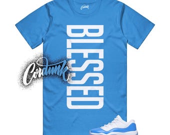 11 University Blue UNC White Light Sky Low Sneaker T Shirt to Match BLESSED - 90+ Designs To Choose From!