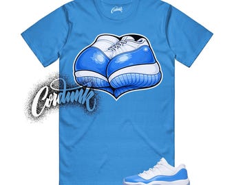 11 University Blue UNC White Light Sky Low Sneaker T Shirt to Match SNKR1 - 90+ Designs To Choose From!