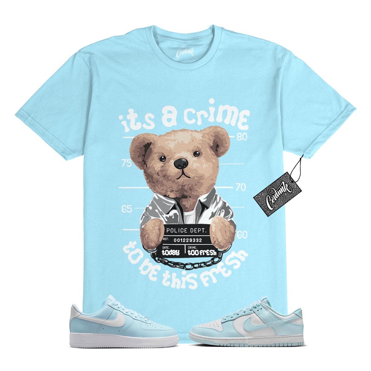 Air Force 1 Dunk  Glacier Ice Blue White T Shirt to Match CRIME