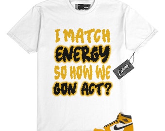 Ochre Yellow 1 Black Sail White Retro High OG T Shirt to Match MATCH