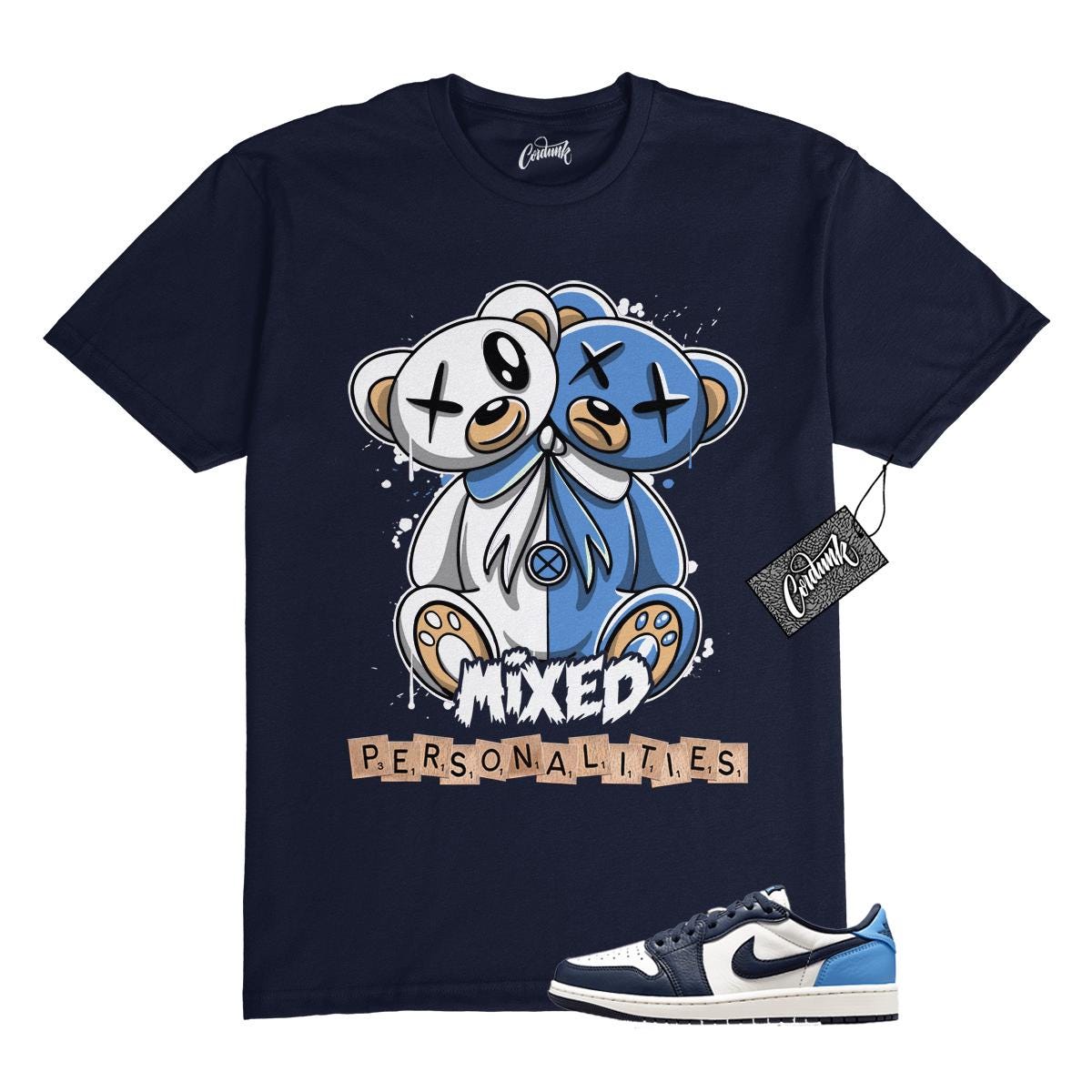 1 Obsidian UNC Navy White University Blue T Shirt Match MIXED