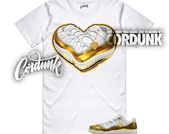 11 Metallic Gold Low White Team Dunk Vapormax Air Force T Shirt Match HEART