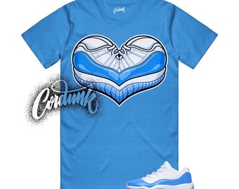11 University Blue UNC White Light Sky Low Sneaker T Shirt to Match HEART - 90+ Designs To Choose From!