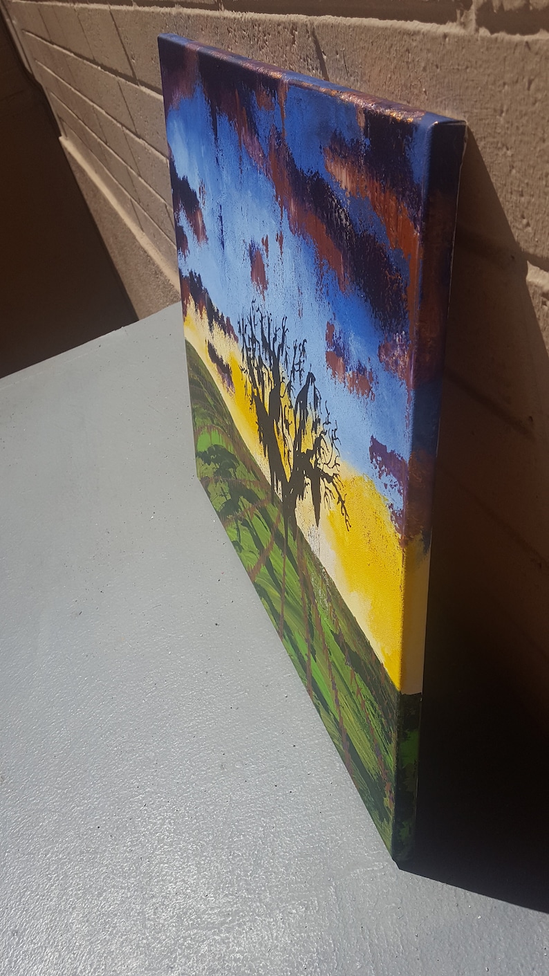 Metallic Copper--Stretched Canvas--20 x 24 El Paso de Robles--Abstract Acrylic Painting--Sunset Vineyard Scape-