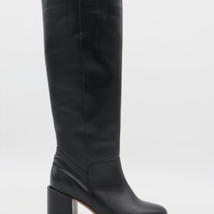 Cleo knee-high block heel boots in black leather women&#39;s shoes