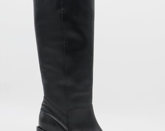 Cleo knee-high block heel boots in black leather women's shoes