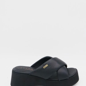Ephesus clog inspired platform sandals in black leather womens shoes