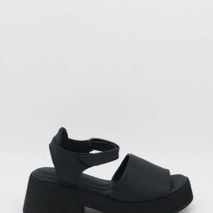 Tribe clog platform strap sandals in black leather womens shoes