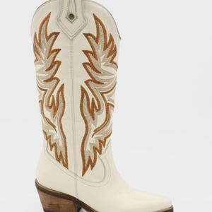 Dramen western cowboy boots in off white leather womens shoes