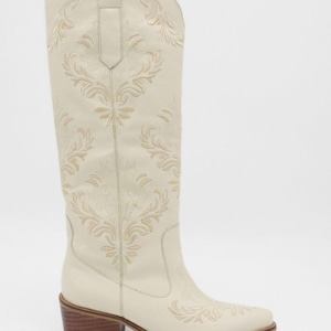 Jolene western cowboy boots in off white leather women&#39;s shoes