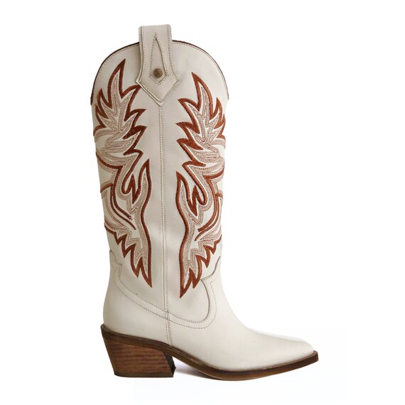 Dramen Cowboy Boots in Ivory Etsy UK