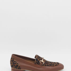 Natural loafers in brown leopard print cowhide leather womens shoes