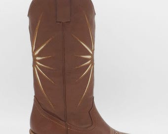 Moonrise western cowboy boots in brown leather womens shoes