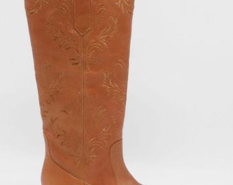 Jolene western cowboy boots in tan leather women's shoes