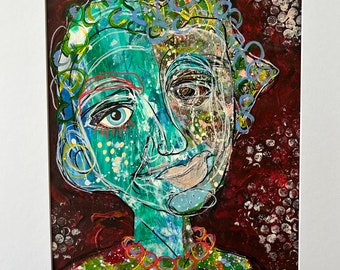 Cay, 11x14 Acrylic Painting, 16X20 matted, Abstract Faces, Abstract Woman