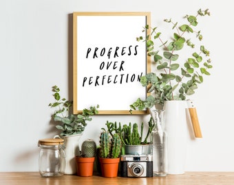 Progress Over Perfection, Printable Quotes, Office Decor, Home Decor, Inspirational Print, Motivational Wall Art, Leadership Quotes