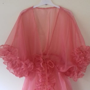 An orange with blue polka dot organza kaftan, and ruffle sleeve details, size 8 - 14