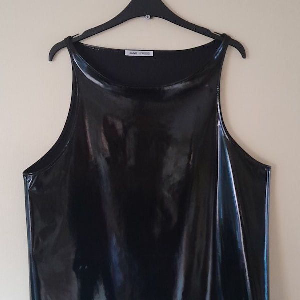 A black shine PVC vest top, size S/M