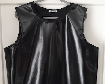 A black shiny PVC vest top, size XL