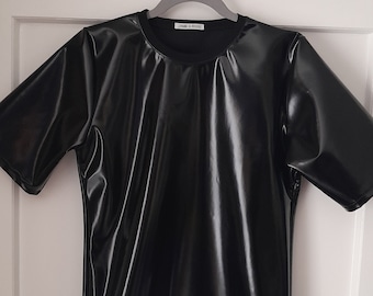 A black shiny PVC T-Shirt, size XXS