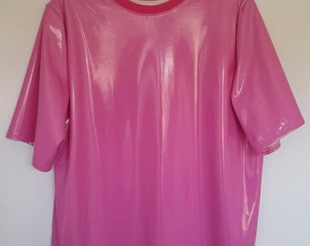 A high shine glossy barbie pink PVC T-shirt, Size M/L