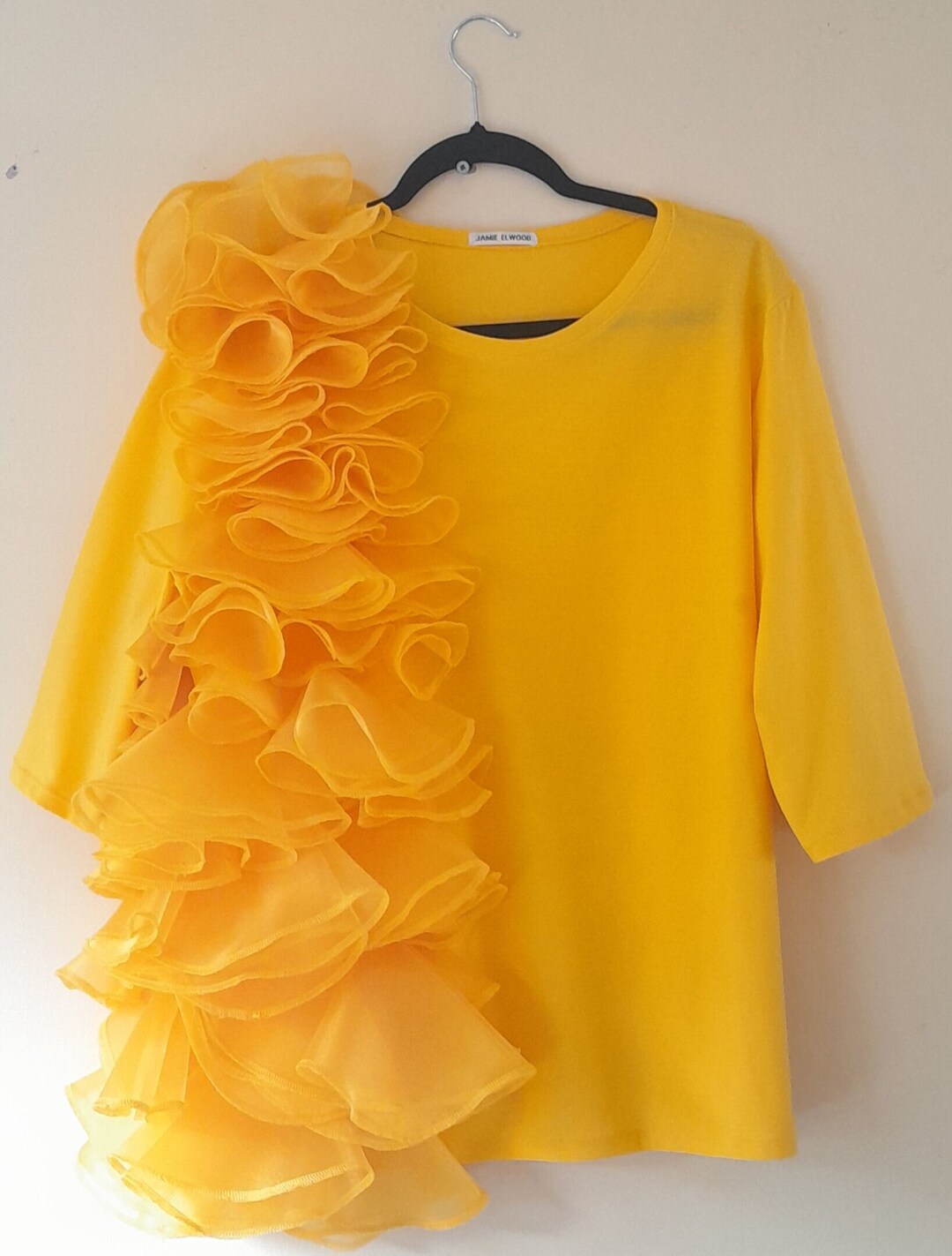 トップス villd /cotton Organdy T-shirt (YELLOW) A Yellow Cotton T-shirt With Layers of Organza Ruffles, Size L - Etsy