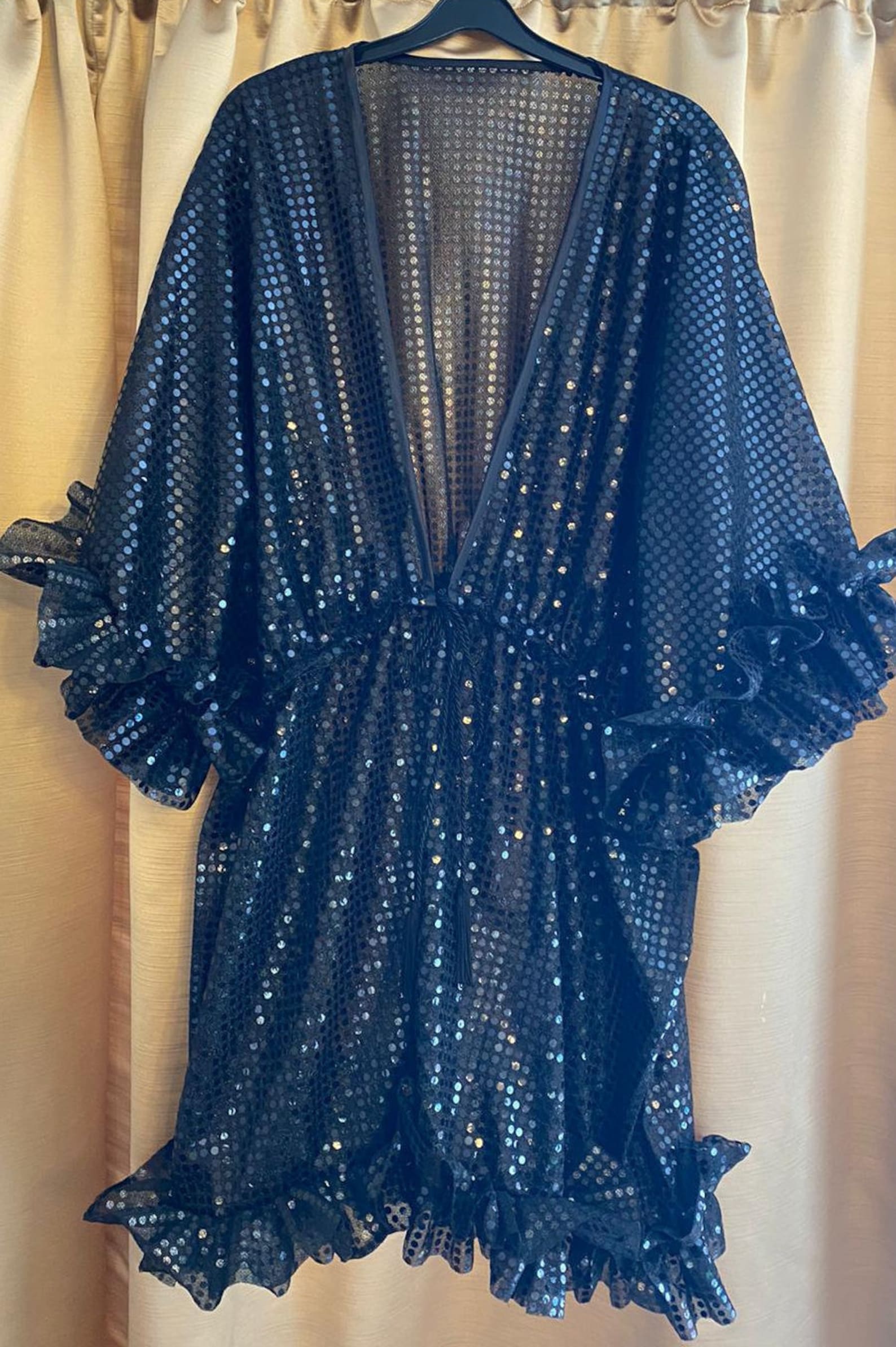A Black Sequin Sparkle Kaftan, With Ruffle Details, Size 8 14 Etsy
