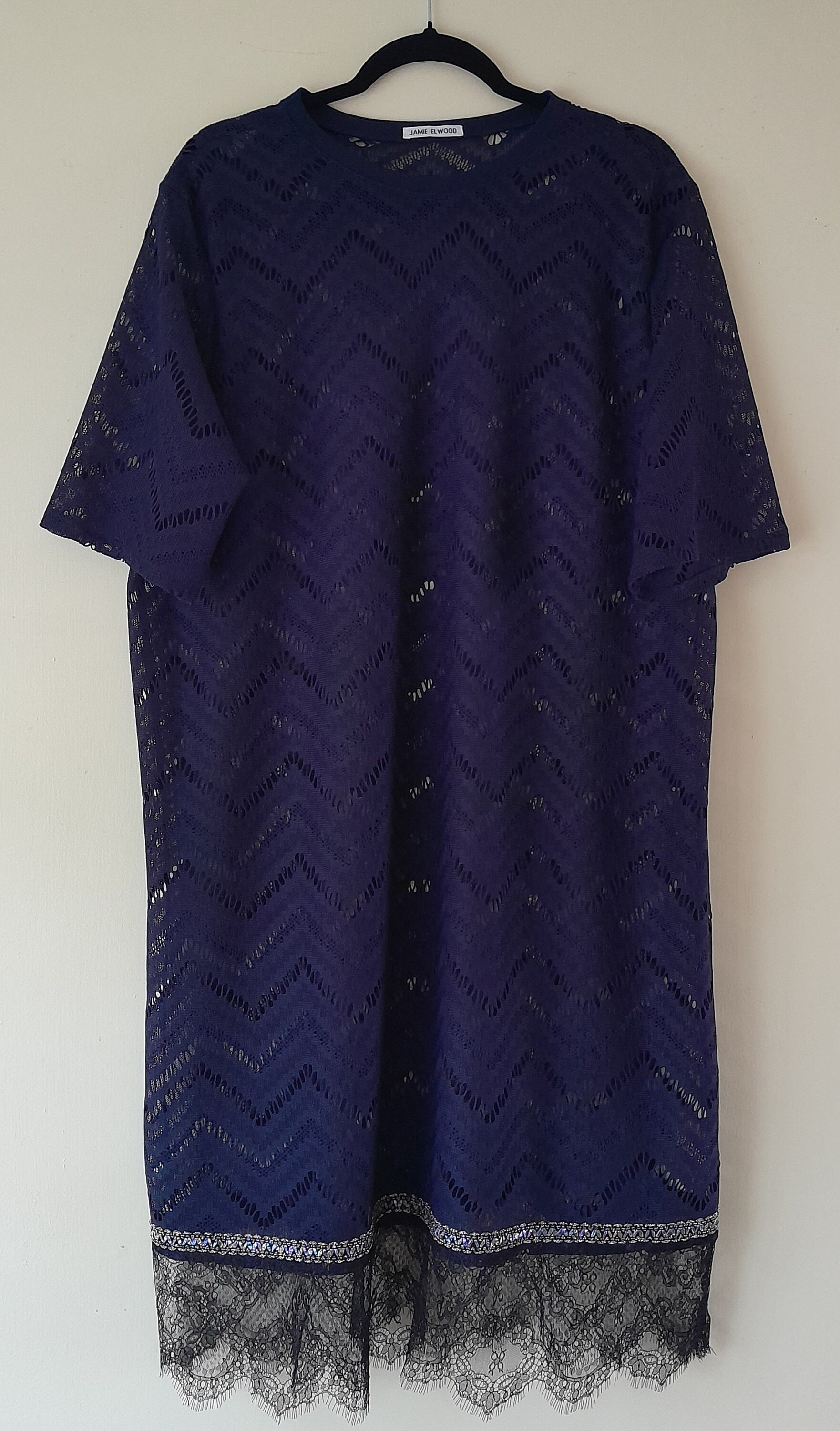 A Navy Blue Longline Lace T-shirt Dress With a Black Lace Hem and Trim  Detailing, Size XL - Etsy