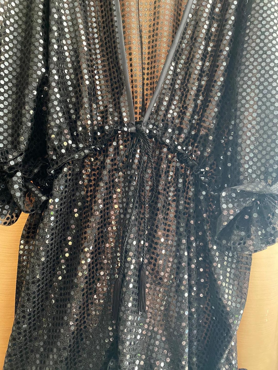 A Black Sequin Sparkle Kaftan, With Ruffle Details, Size 8 14 Etsy