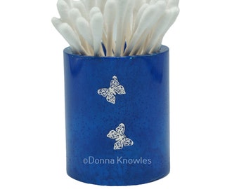 Blue Container, Q-Tip Holder, Makeup Brush Container, Resin Container, Succulent Flower Pot, Bath Accessory, Brush Holder